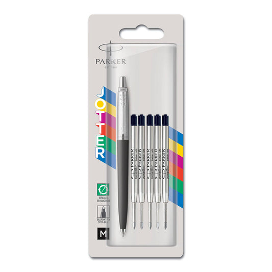 Parker Jotter Original Black Ballpoint Pen Medium + 5 Black Refills