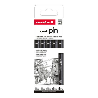 Uni Pin Fine Line Pens Classic-2 5 Set, Black