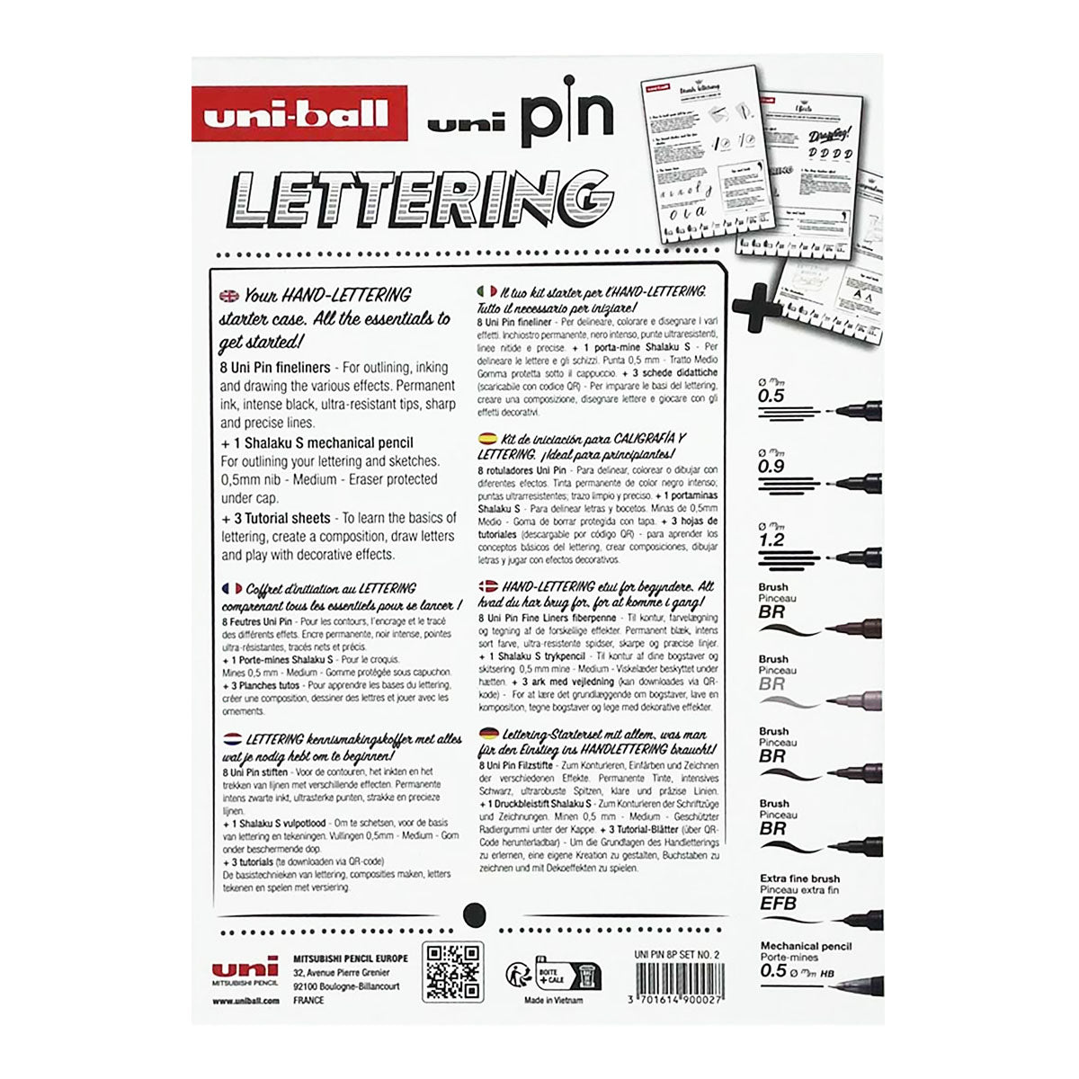 Uni Pin Fine Line Pens Lettering Starter Case 9 Set